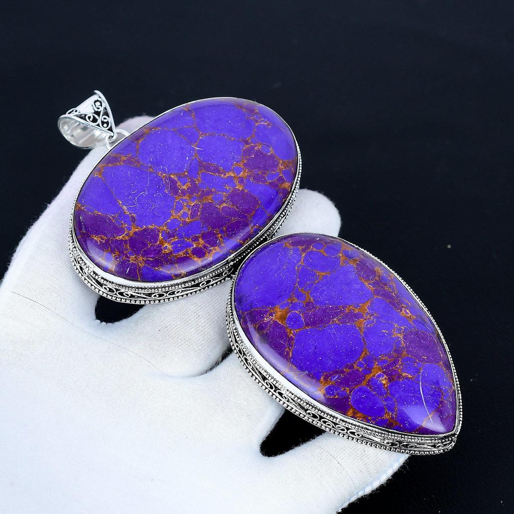 Purple Copper Turquoise Pendant, 925 Sterling Silver Handmade Jewelry, Turquoise Silver Pendant, Party Wear Jewelry For Women's, Pendant For Gift
