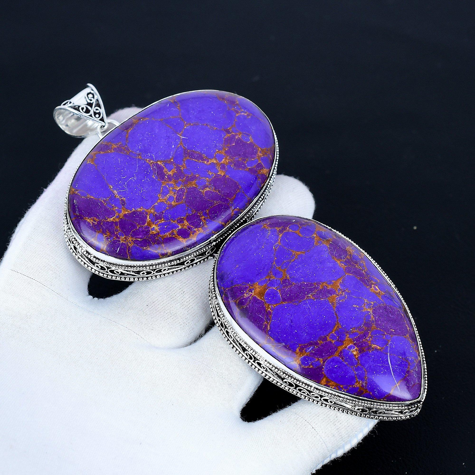

Purple Copper Turquoise Pendant, 925 Sterling Silver Handmade Jewelry, Turquoise Silver Pendant, Party Wear Jewelry For Women s, Pendant For Gift 10 Cm фиолетовый