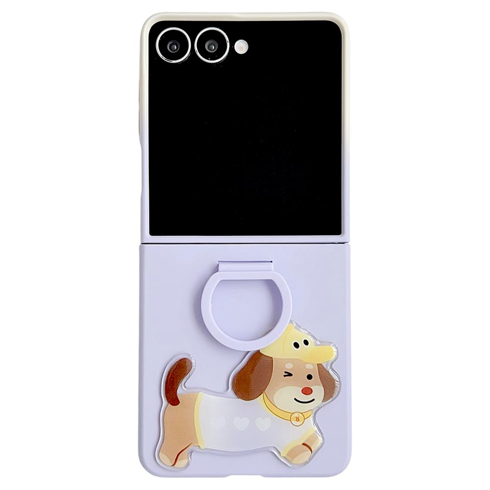 For Samsung Galaxy Z Flip7 5G Case Skin Touch Silicone Ring PC TPU Phone Cover with Cartoon Dachshund Sticker