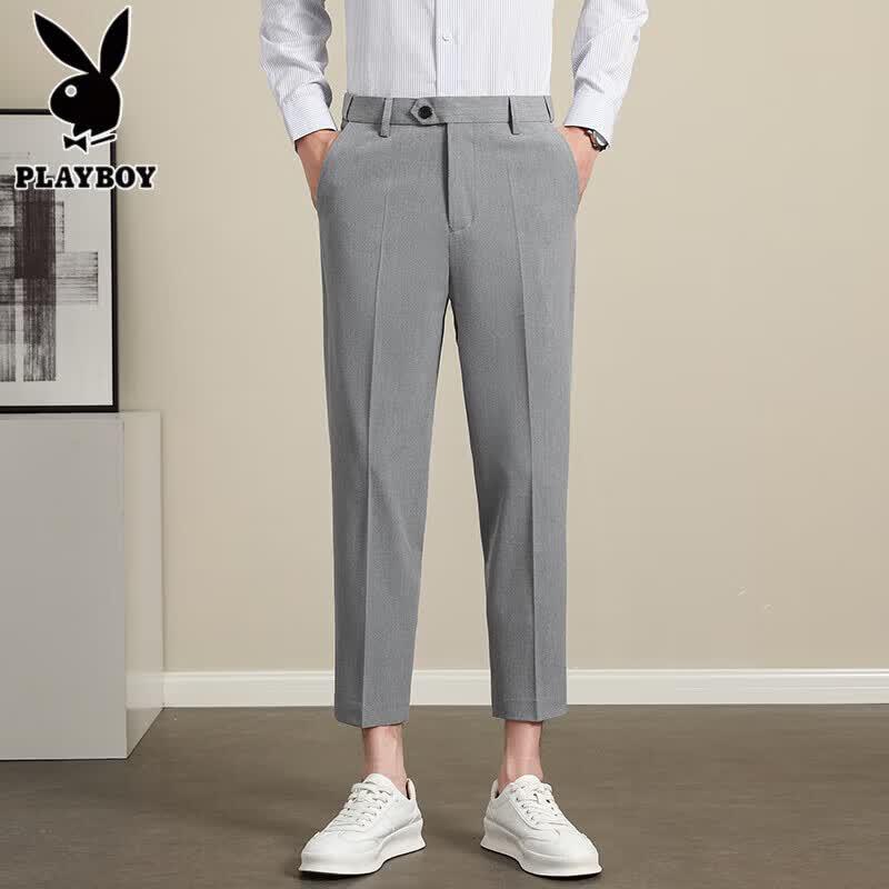 PLAYBOY Men's Solid Straight Leg Business Casual Trousers