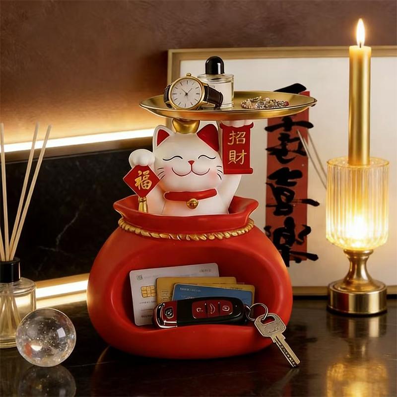 Creative Lucky Cat Storage Tray Decoration Cute Kitten Key Storage Box Home Office Desktop Decoration Ornament Gift for Friends