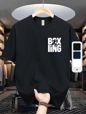 Boxing King Graphic T-shirt - White/Black Athletic Tee - Breathable Cotton Blend Shirt for Gym