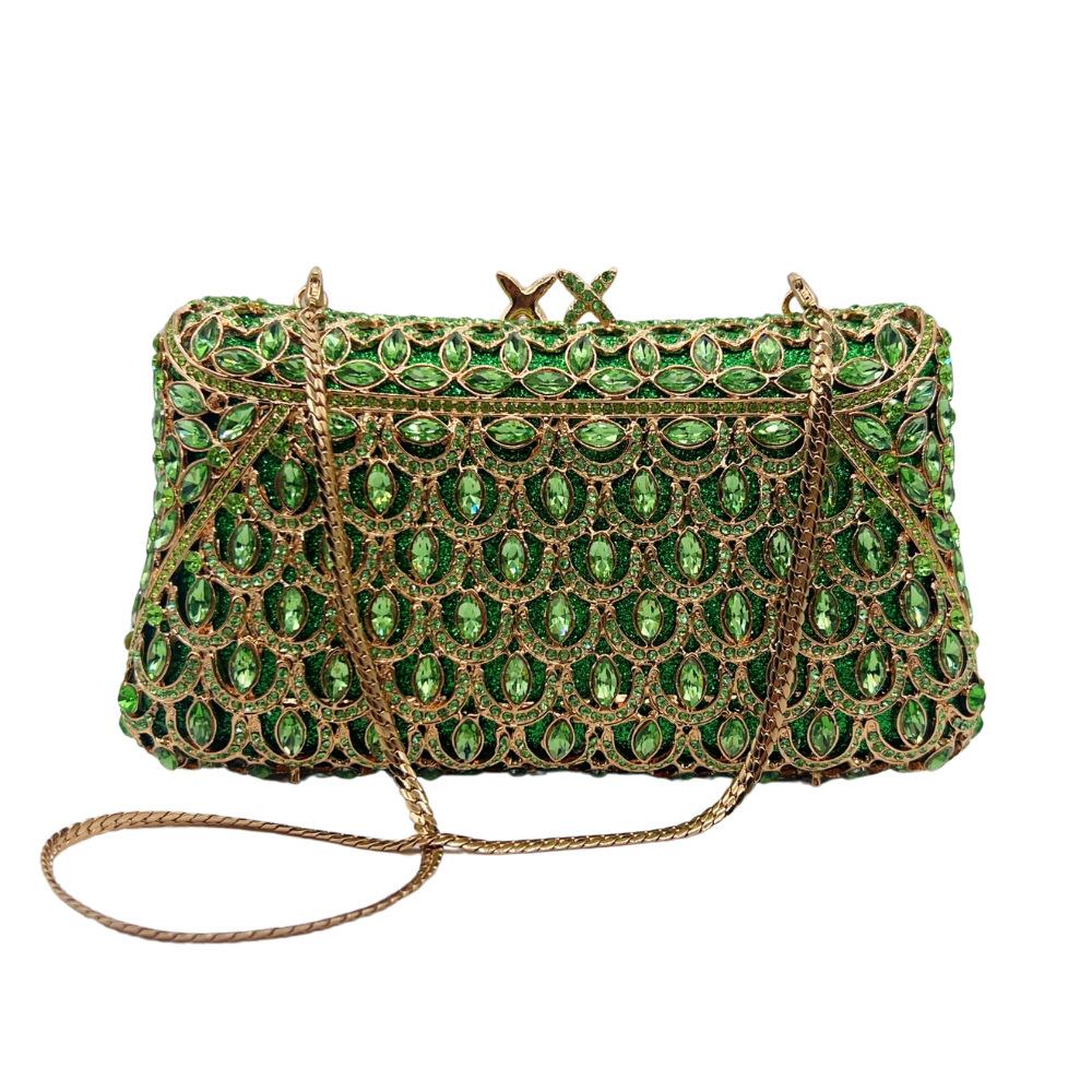 Borsa da sera a pochette con pietre verdi WHTUOHENG Diamanti Party Prom Buste Lusso Cristallo Cena Borse da sera Matrimonio Sposa Pochette