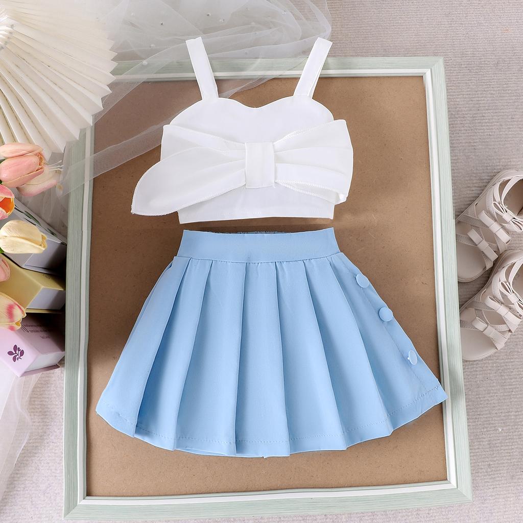 Girls Fashion Suit Summer Children's Multi-colored Suit Bow Halter with Trouser Skirt Suit
