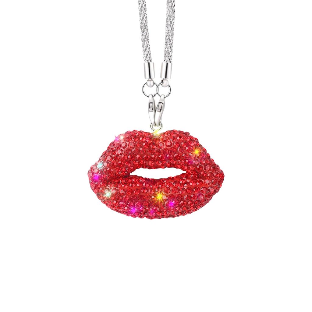 Bling Lip Diamond Crystal Rear View Mirror Charm Car Interior Decoration Pendant Fashionable Rear Mirror Charm for Women