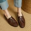 Fashion 2025 Spring Cowhide Women Shoes Round Toe Chunky Heel Women Pumps Shoes for Women Genuine Leather Loafers Tassels Ladies Shoes