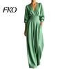 Everyday Wear Jumpsuit Women's Long Sleeve Jumpsuit, Deep V Neck Loose Wide Leg All Day Comfort Rompers, High Waist Summer Casual One Piece