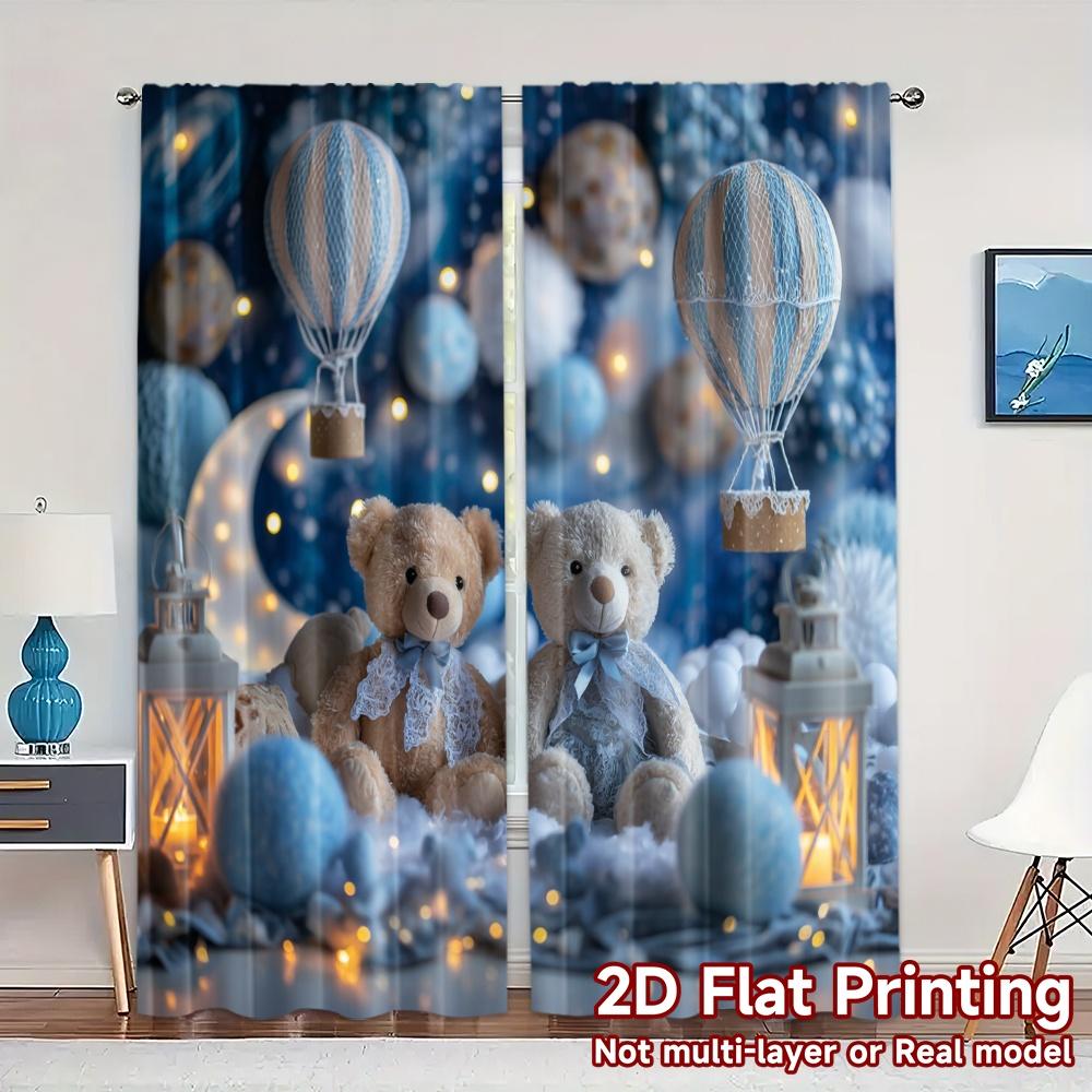 2pcs, 2D FLAT PRINTING Curtains (Without Rod) Dreamscape Bears Fashionable Chic Curtains Fabric Curtains Decorations Inside for