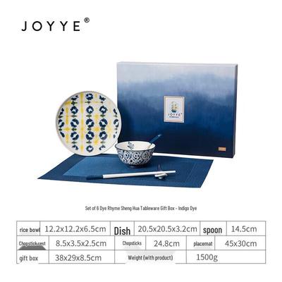 JOYYE Indigo-gefärbtes Blumengeschirr Geschenkset (6-teilig)