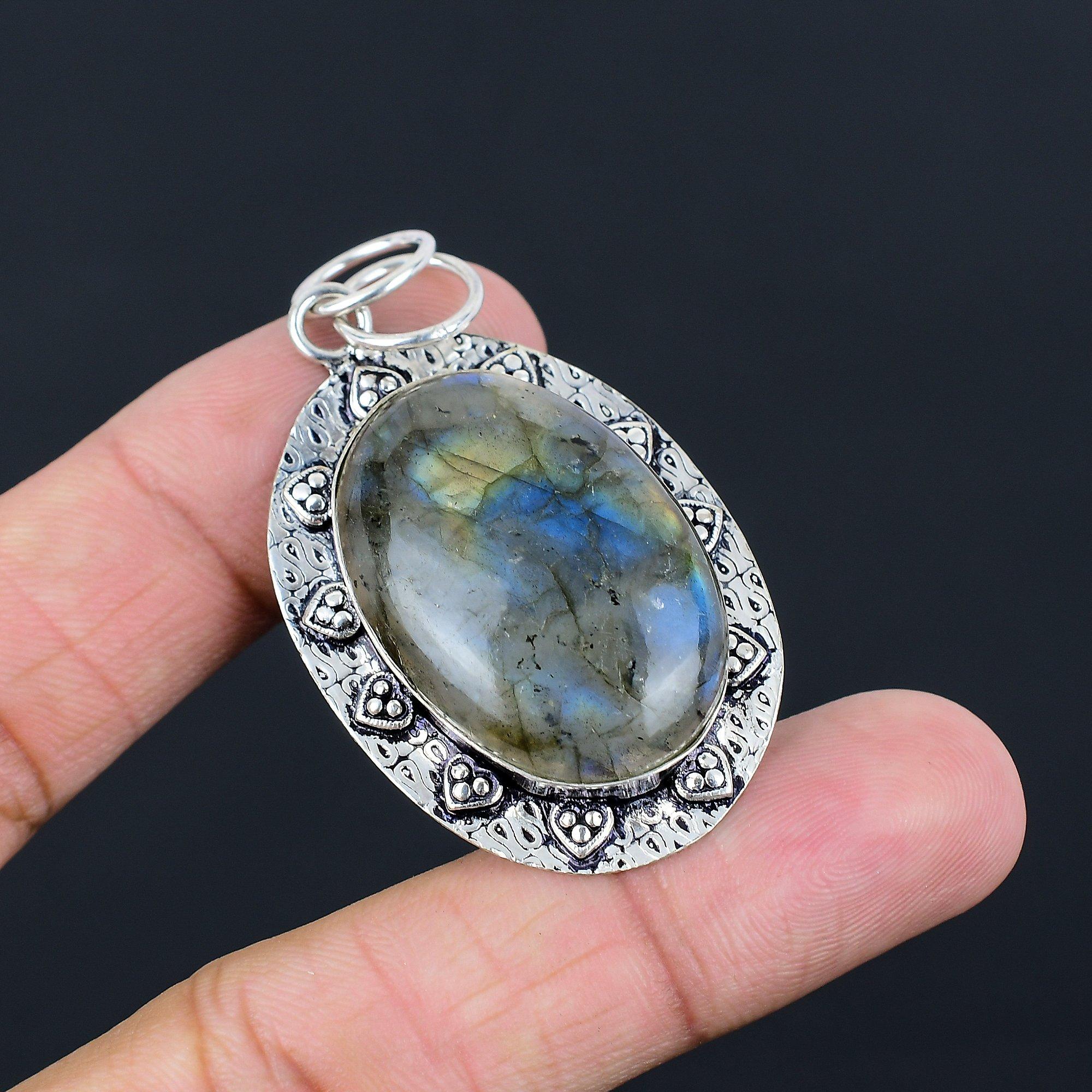 Sterling Silver Oval Natural Labradorite Bezel Anniversary Unique Sister Pendant