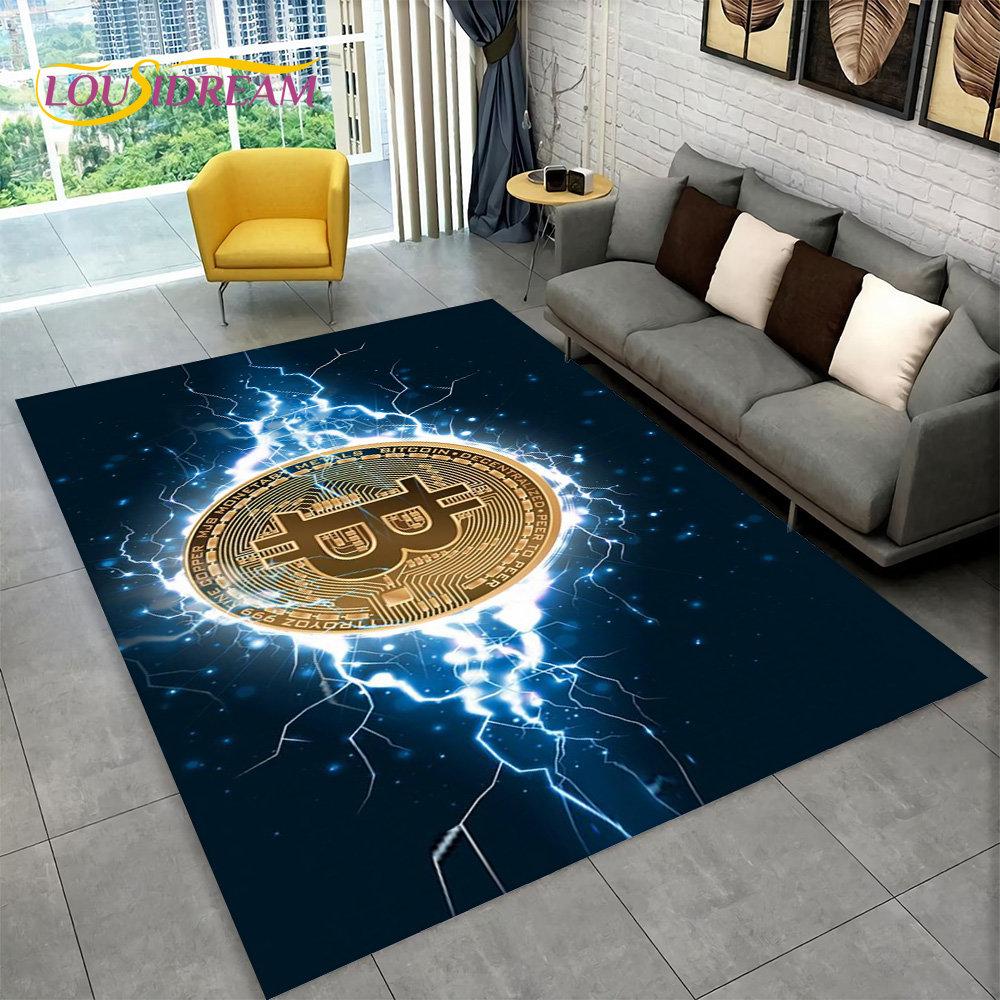 Covor 3D pentru monedă virtuală Bitcoin, mare, covor pentru sufragerie, dormitor, canapea, cameră de joacă, covoraș, covoraș anti-alunecare pentru copii