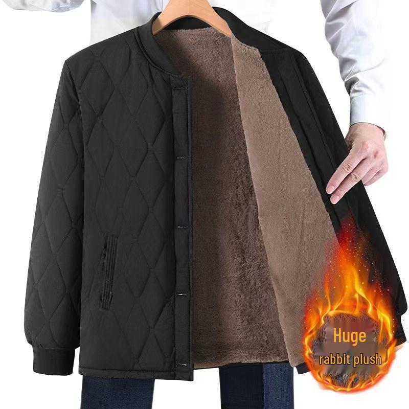 

Men s Winter Cotton Jacket with Faux Rabbit Fur and Plush Lining – Thick, Loose Fit for Middle-Aged and Seniors 3XL [Recommended 140-155 lbs]