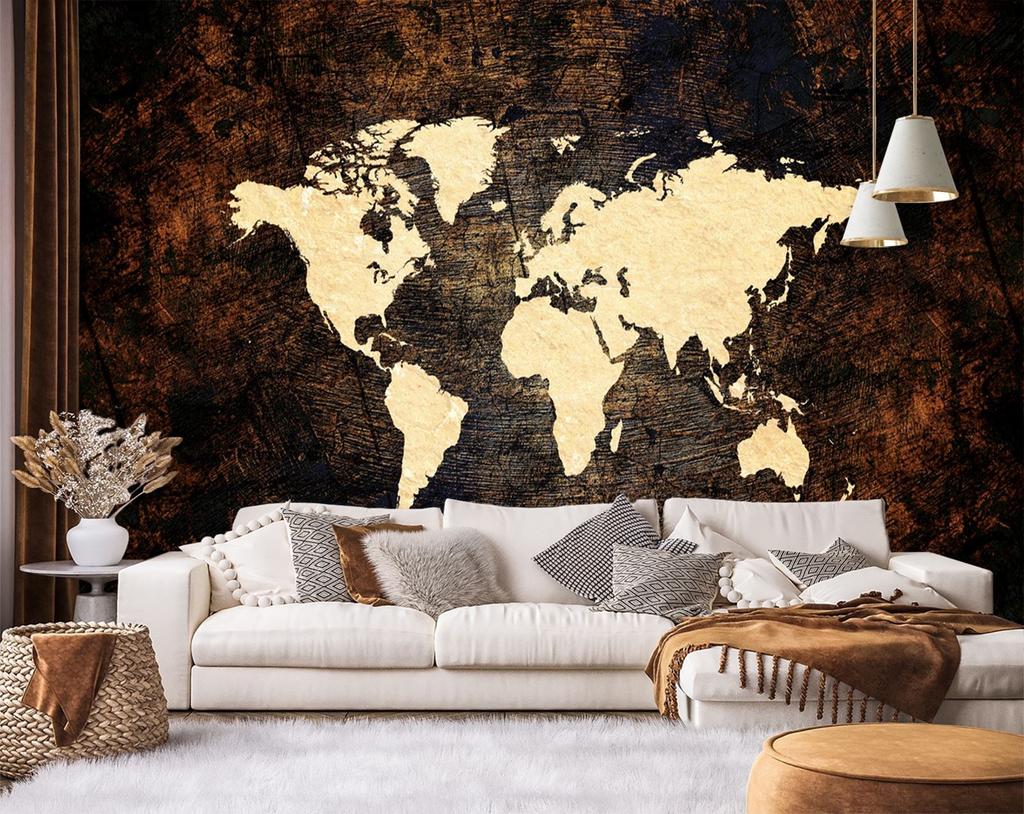 Wallpaper World Map in Brown