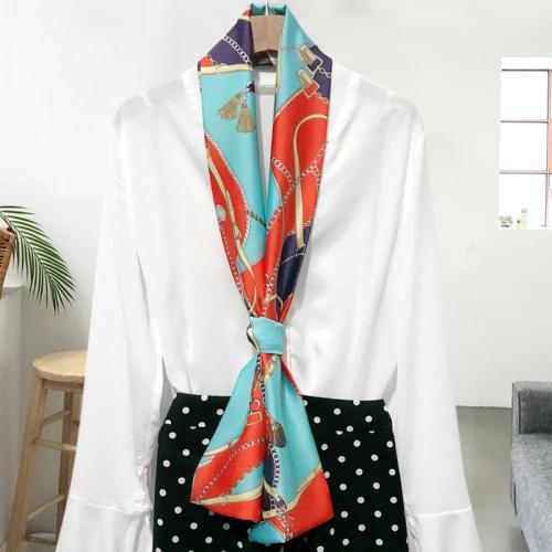 Choice Long Small Women Silk Scarf Tie Decorated Professional Neck Cover Multi-functional Tin Spring Travel Ladies Neckerchiefs