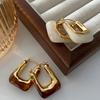 Vintage U-Shaped Hoop Earrings for Women Golden-Tone Finish & Resin Inlay Stylish Earring Party Jewelry Gifts