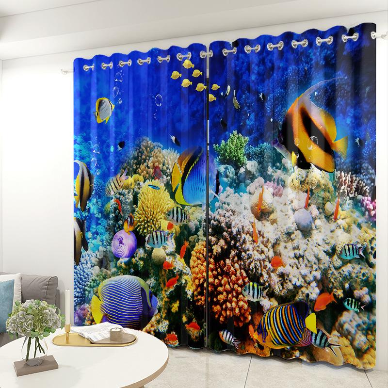 Ocean Curtain Bedroom Living Room Balcony Blackout Curtain Office Hotel Insulation Curtain