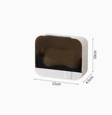 

Wall Mounted Soap Dish Holder with Flip Cover Creative Drainage Design Bathroom Soap Box No Drilling Installation Shower Soap Rack One Size