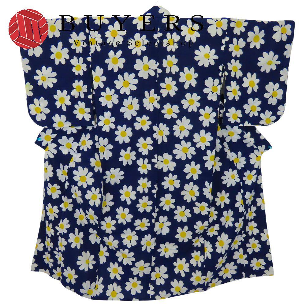 Yukata Flower Cotton Navy White Yellow Stylish Cute Japanese Clothing Kimono Women s Women s