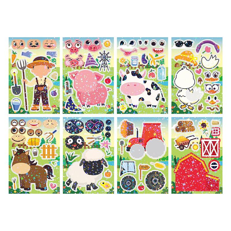 

8Pcs/Set Diy Stickers Puzzle Face Changing Stickers Animal Assemble Game Montessori Cognition Educational Toys For Children Kids