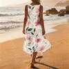 Women’s Casual Sleeveless Round Neck Floral Print Midi Dress with Asymmetrical Hem Loose Fit Comfortable Style for Daily Wear