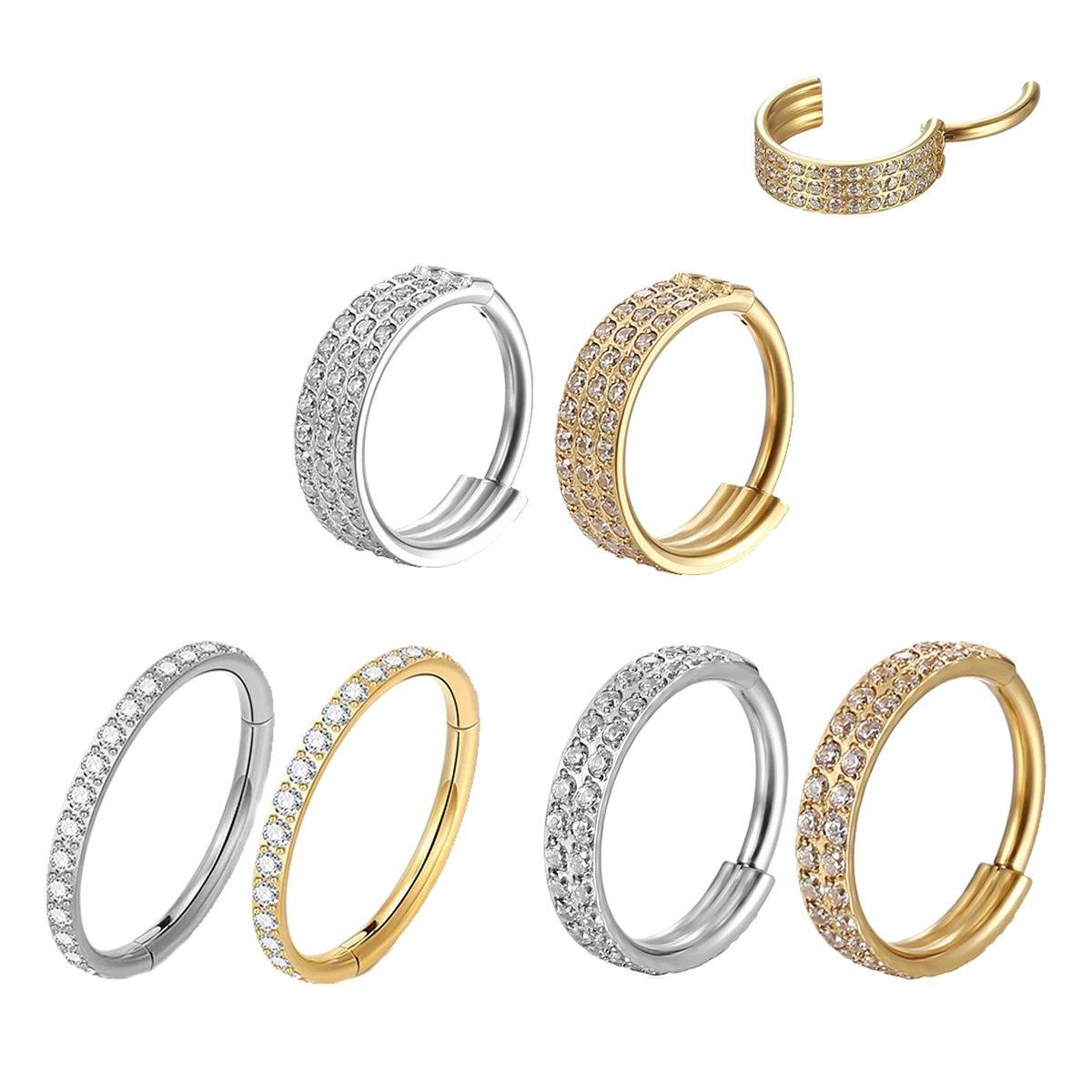 Lucky Star Jewelry Women's Stainless Stee Piercing Hinged Segment Hoops Cz Stone Nose Rings Ear Cartilage Tragus Helix Earrings Piercing Body Jewelry