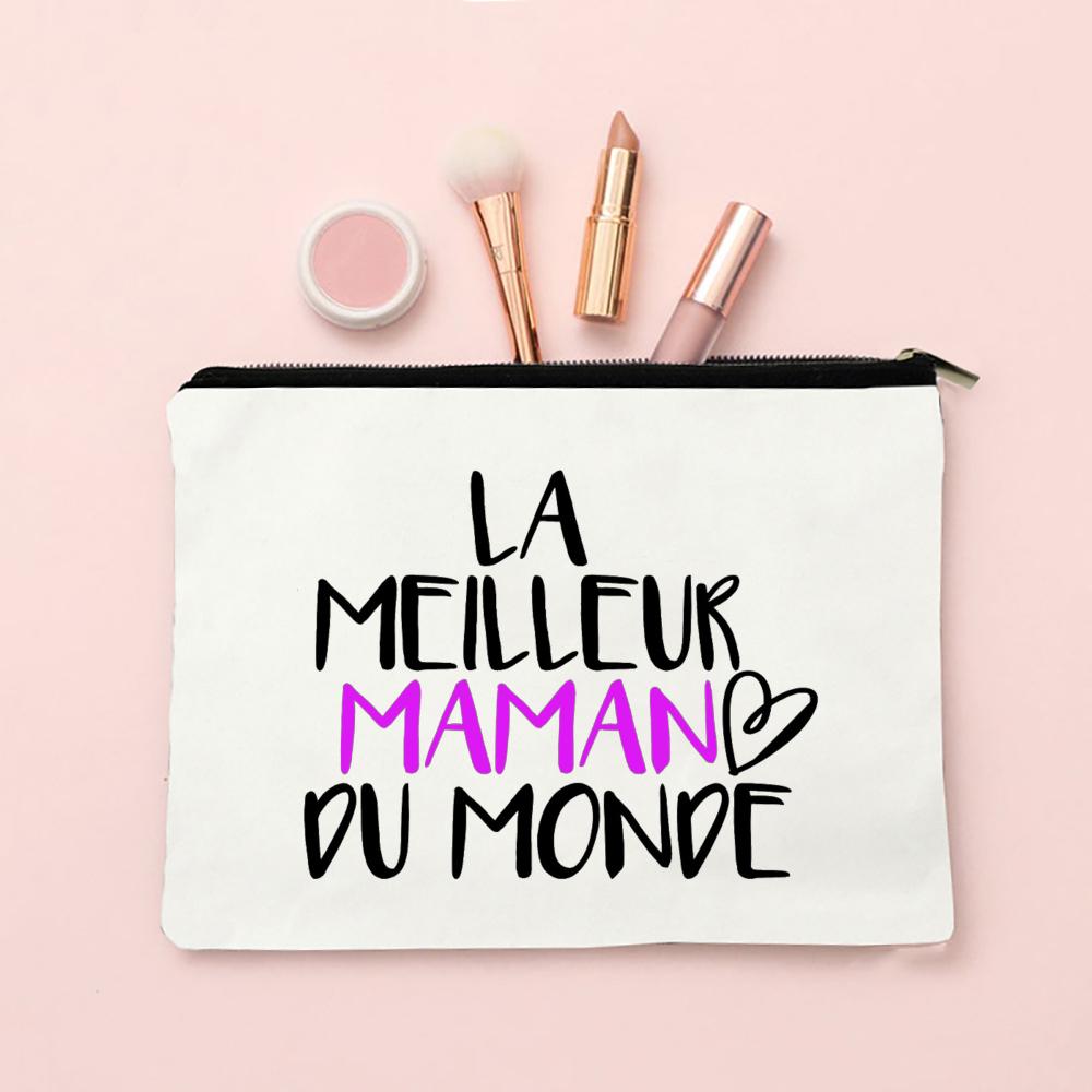 Best Mom French Printed Cosmetic Case Women Makeup Bags Travel Toiletry Organizer Female Wash Storage Pouch Mother's Day Gifts