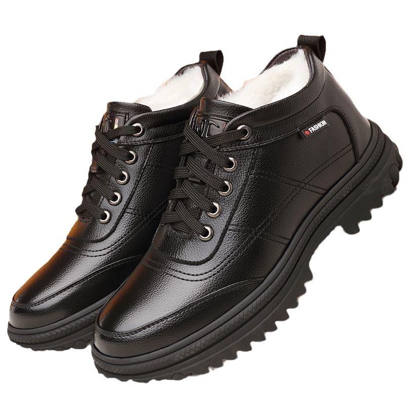 Cotton Shoes Men's New Winter Casual Cotton Shoes Piled Thickened Men's Leather Shoes Snow Boots Dad Warm Shoes