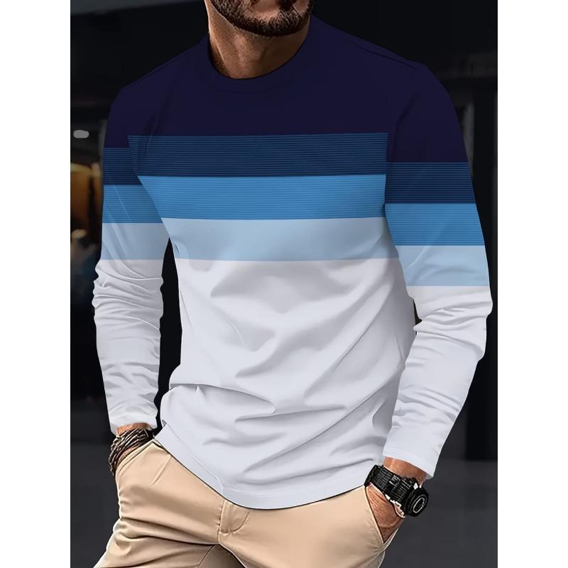 Herren T-Shirt Mode Colorblock 3D Druck Tee Outdoor Laufen Fitness Sport Langarm Herbst Lässig Rundhals Locker Atmungsaktiv Oberteil