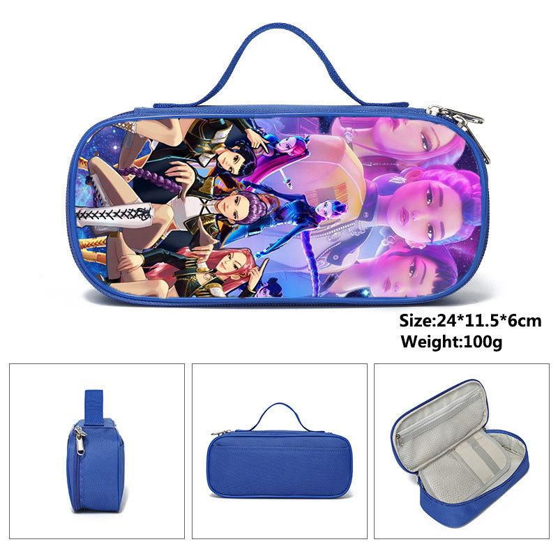 Huntrix Kpop Student Blue Compartmentary Pencil Bag Kpop Witch Hunter Student Storage Stationery Bag Pencil Bag