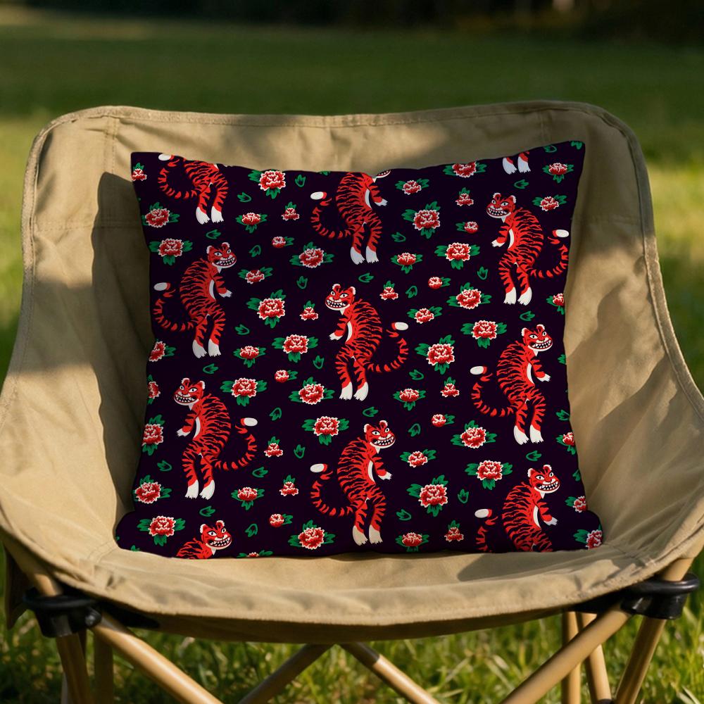 Tropical Tiger Pattern Cushion Cover Soft Reversible Durable Pillow Cover MultiScene Use for Home Car Daily Comfort