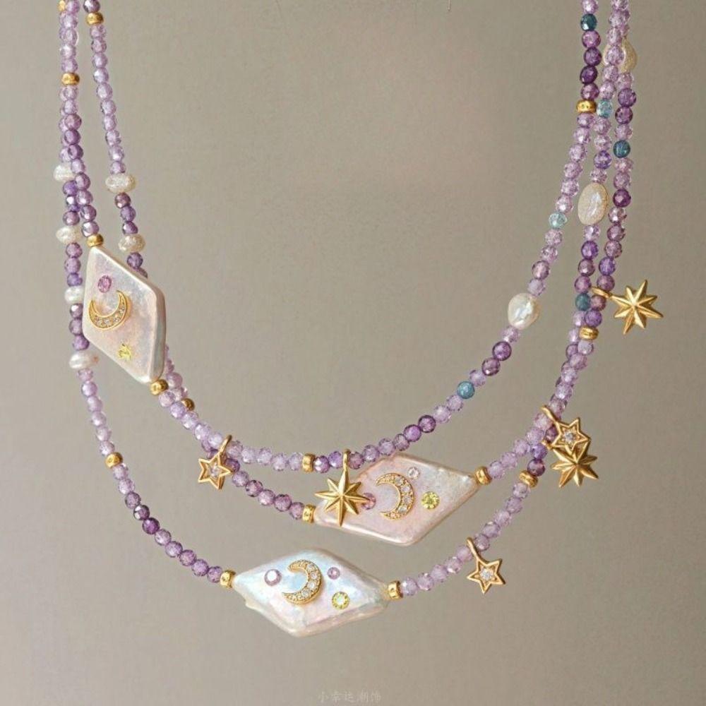 Zircon Necklace Baroque Purple Neck Chain Fashion Beaded Choker  for Women