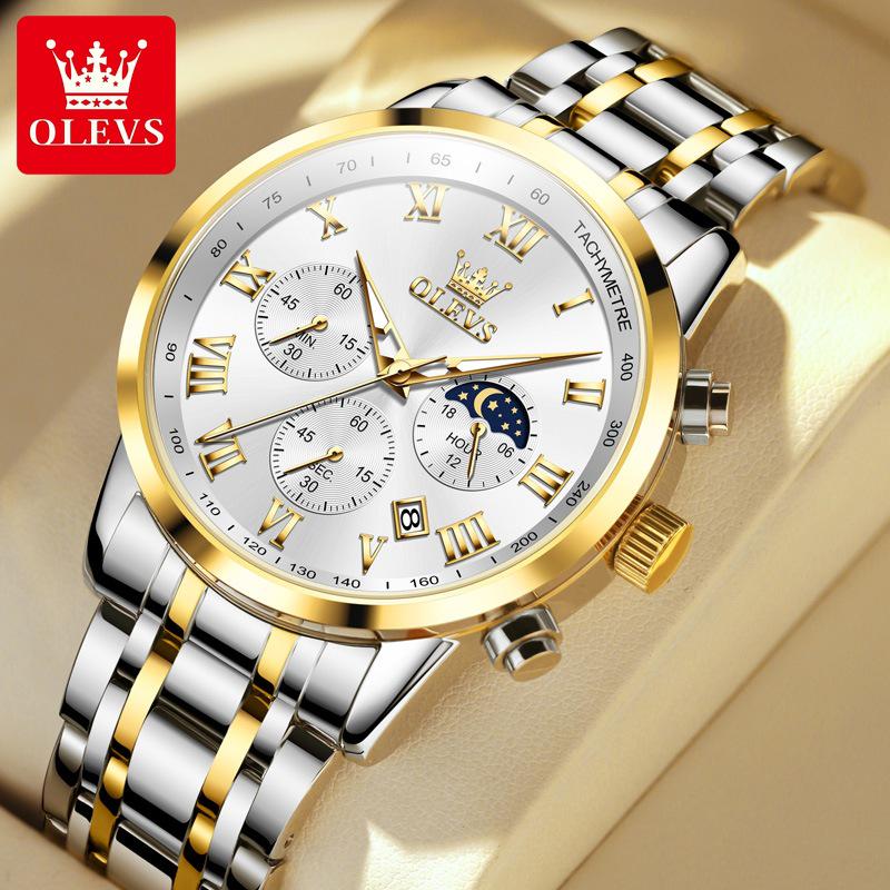 Wielofunkcyjny zegarek męski Oulishi: Luminous Calendar, Waterproof, Steel Band, Three-Eye, Six-Hand.