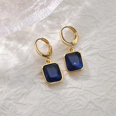 Cubic Zirconia Drop Dangle Charms Trendy Earrings Gold-Plated Green Square Geometric Earring Jewelry Dropshipping