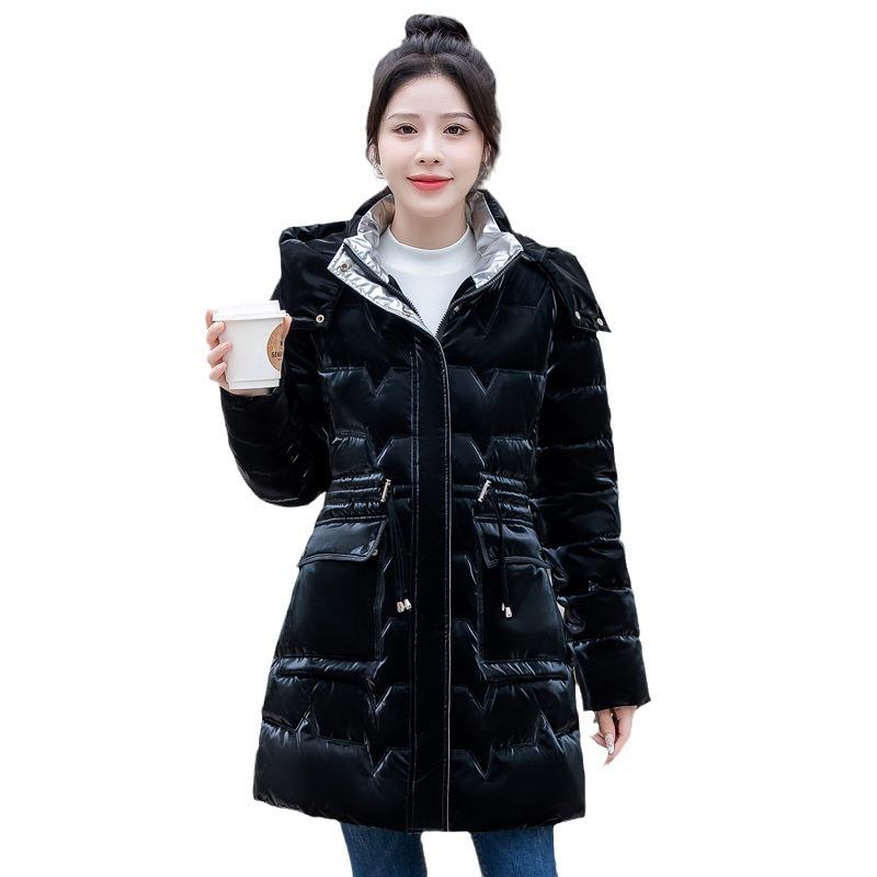 New Winter Padded Jacket Women's Mid-length Shiny Korean Loose Cotton Jacket Warm and Thickened Down Padded Jacket
