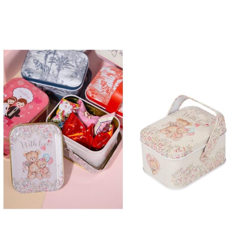 Vintage Small Suitcase Storage Tin Candy Box Gift Box Earphones Box Biscuits Organizer Portable Sundries Organizer Can