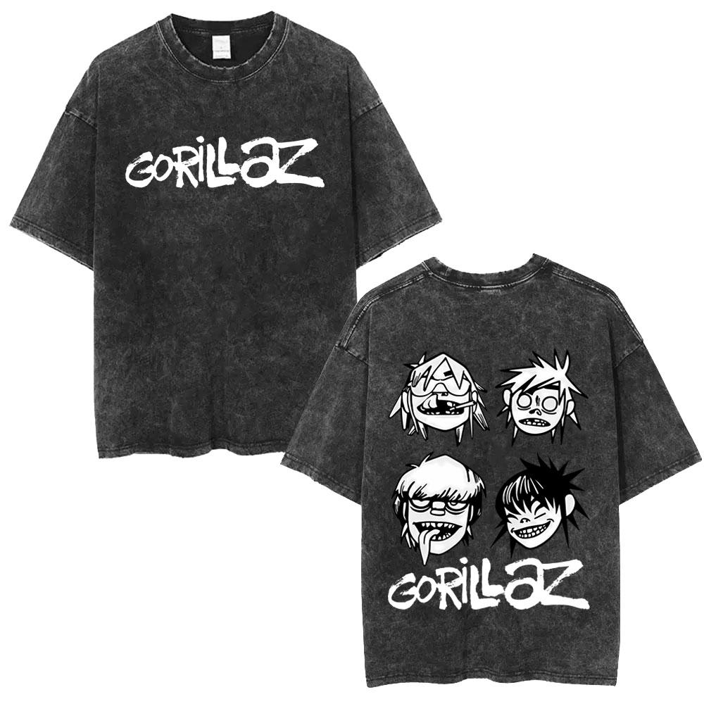 Washed Vintage Rock Band Gorillaz Graphic T-shirt Men Women Clothing Hip Hop Fashion Oversized T Shirts Men s Retro Streetwear S разноцветный