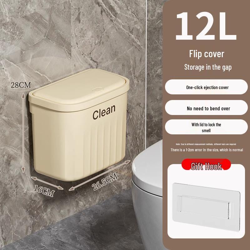 Cubo de basura de plástico abatible para pared para almacenamiento de cocina, baño e inodoro