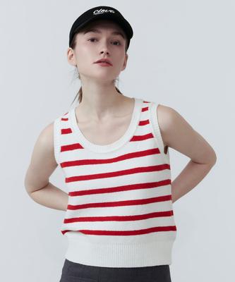 Clove [25Ss Clove] Boucle Stripe Sleeveless Knit (Red)