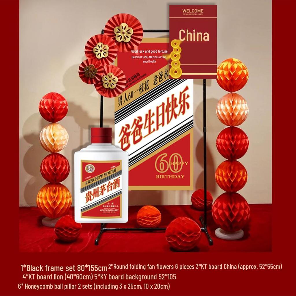 Grand 60th, 80th, or 90th Birthday Celebration Decorations - Elegant Chinese Banquet Venue Setup