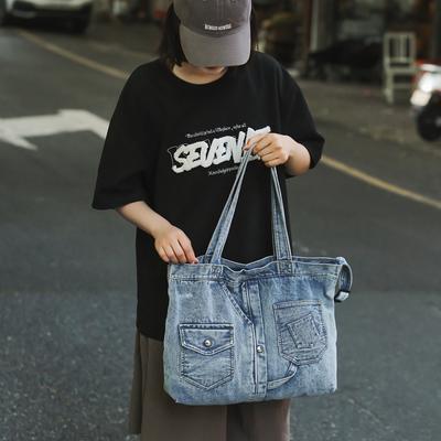 Sac fourre-tout en jean de grande capacité pour femme, sac à bandoulière, sac de transport sous les bras