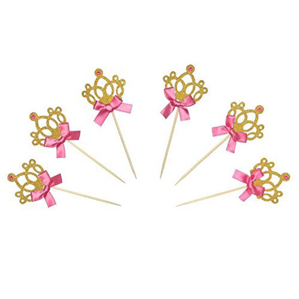 

Gold Glitter Princess Crown Cake Cupcake Toppers Picks for Party Decor