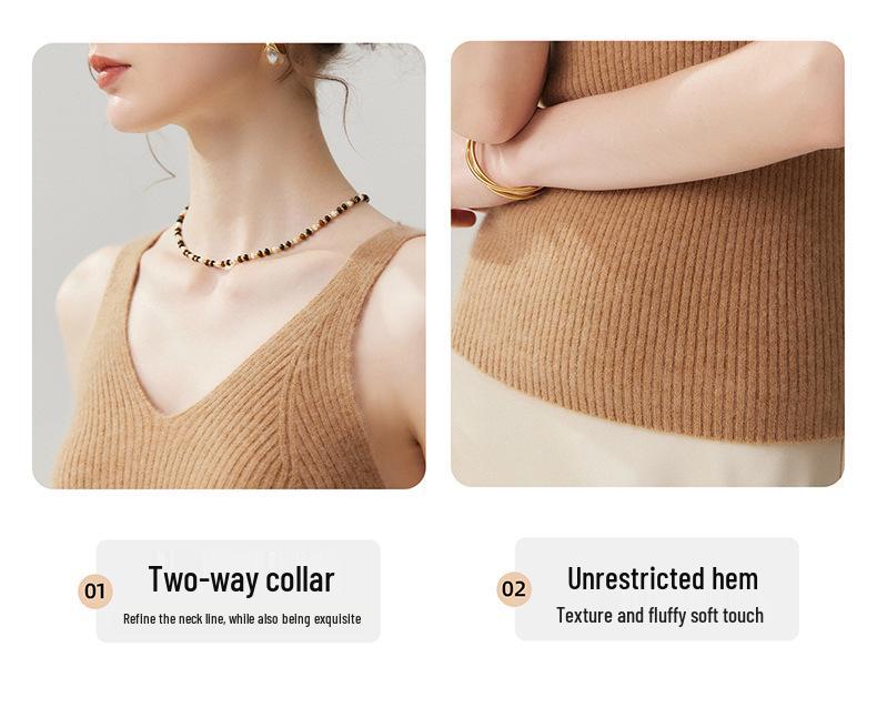 Lekasha 100% Pure Cashmere V-Neck Slim-Fit Ribbed Camisole Base Layer