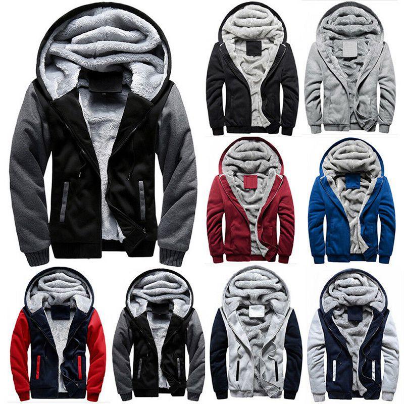 Thick Warm Mens Fleece Fur Lined Hoodie Zip Up Winter Coat Jacket Top Sweatshirt