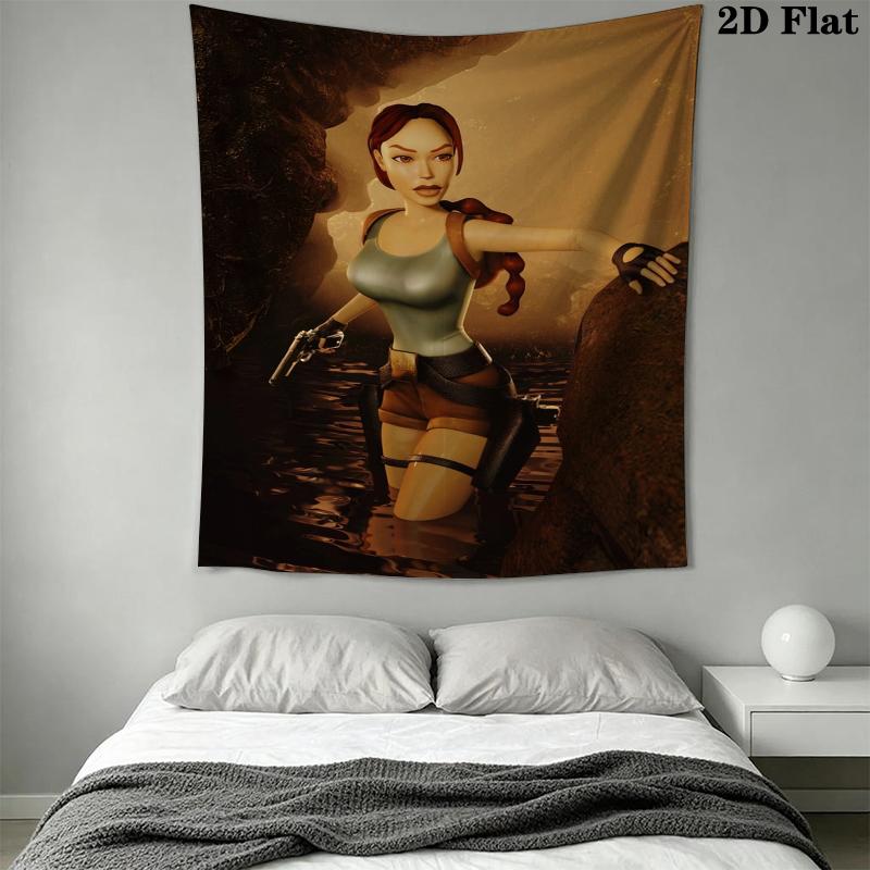 Tomb Raider Lara Wall Tapestry Aesthetic Wall Hanging Printed Fabric Blanket Decorative Tapestries for Bedroom Living Room Home Decor