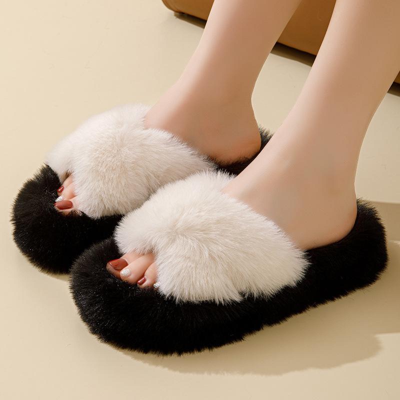 Fashion Fluffy Slippers Women Home Plush Luxury Designer Shoes Ladies Flat Home Autumn Winter Fashion Platform Footwear Casual Open Toe