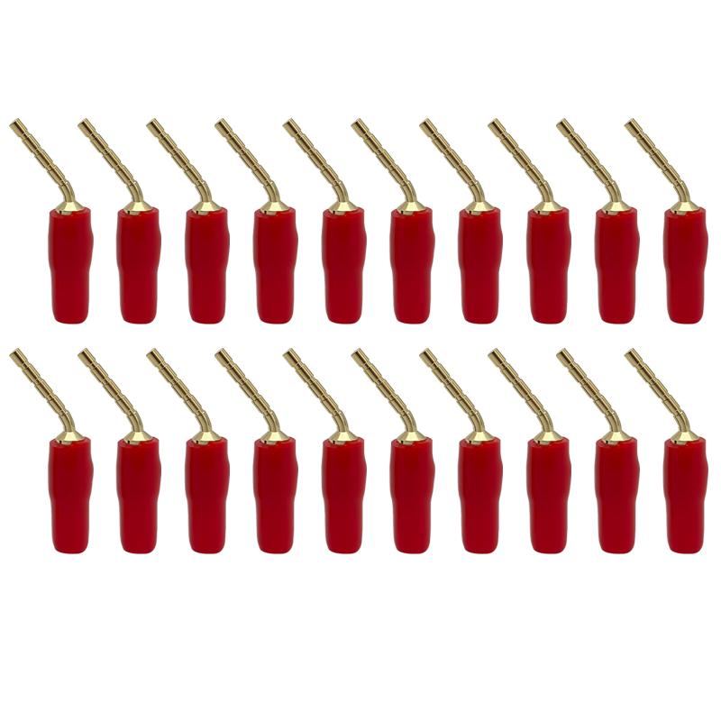 20Pcs Red Black Curved Pin 2mm Banana Plug Connector Right Angle Banana Male Plugs Audio Speaker Wire Cable Connectors