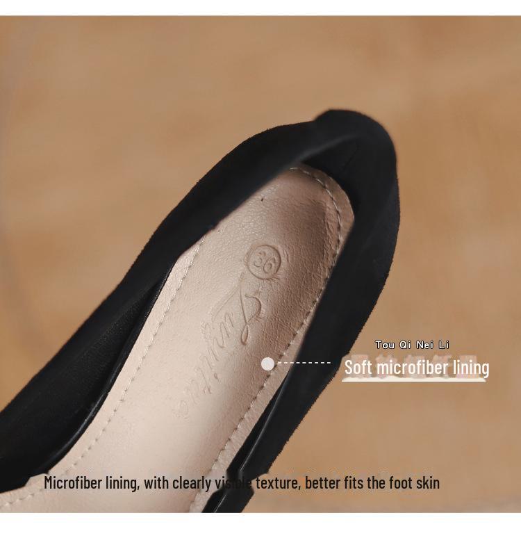 Women's French-Style Suede High Heels: Spring/Autumn 2024, Black, All-Match, Thick Heel, Shallow Mouth