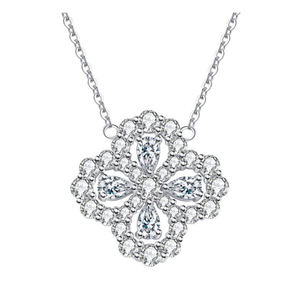 Elegant Minimalist Four Leaf Clover Necklace with Aquamarine and Full Diamonds Delicate Collarbone Chain Luxury Jewelry