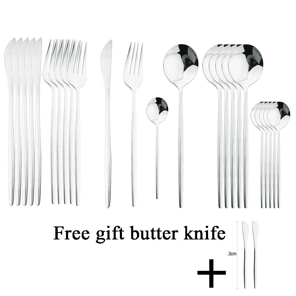 24Pcs Black Gold Dinnerware Set Stainless Steel Fork Spoon Knife Dinner Tableware With Butter Cheese Knife Basic Cutlery Set Kitchen