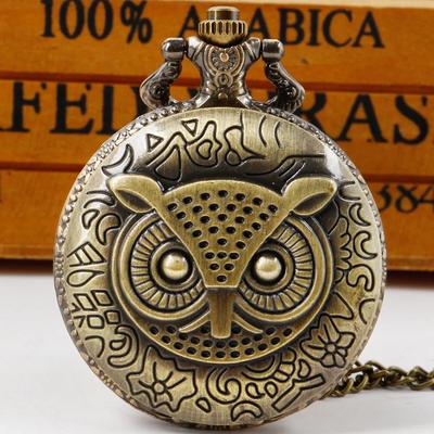 10pcs/lot Wholesale Cute Owl Quartz Pocket Watch Women VintageMen  Steampunk Necklace Pendant Chain Clock Kids Gifts